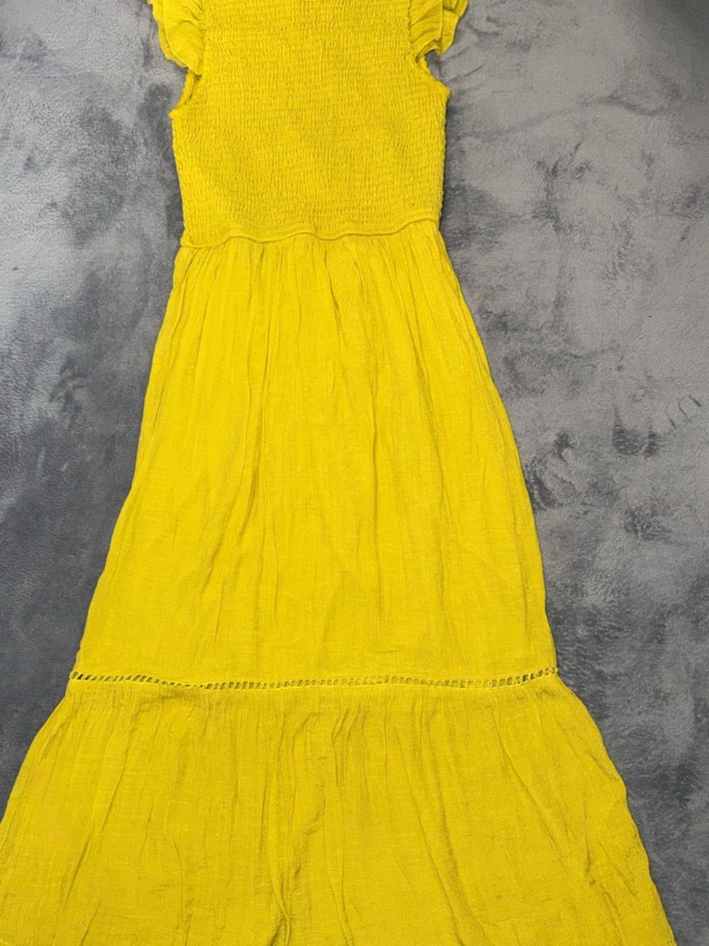 Smocked Bodice Yellow Maxi Dress with Ruffle Sleeves